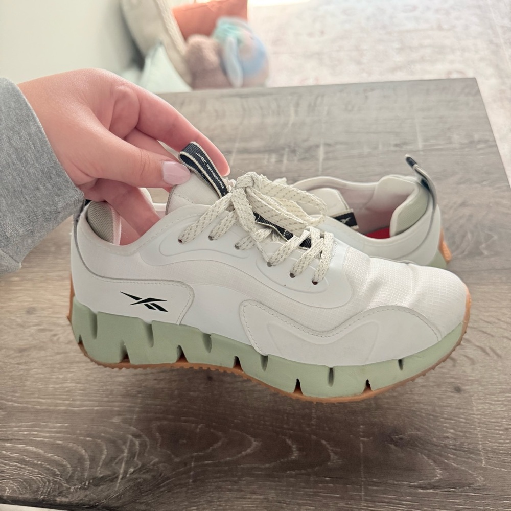 White and Green Reebok Sneakers